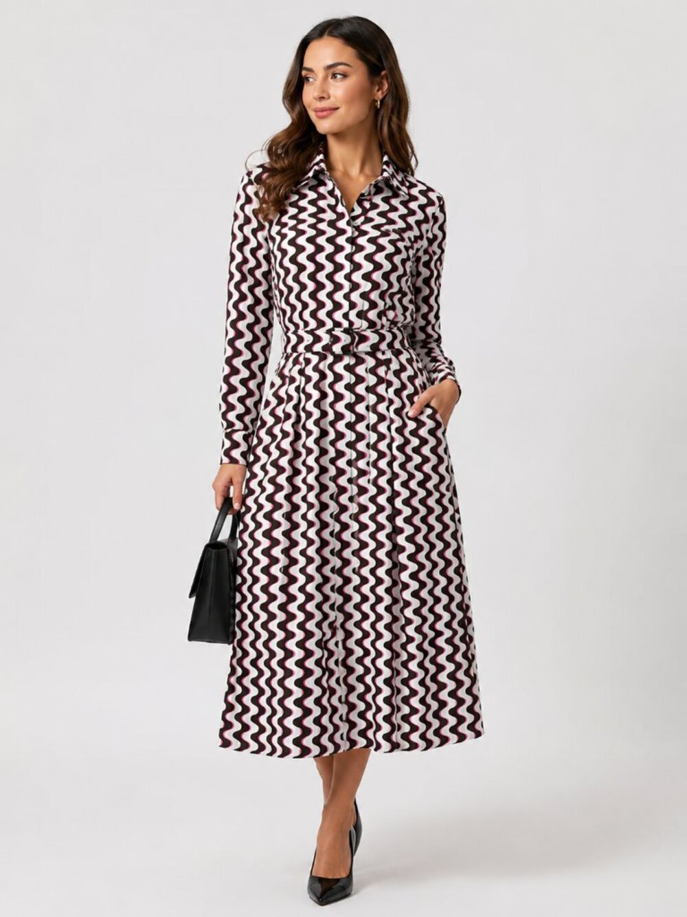 MARELLA Ozieri Chocolate Belted Shirt Dress 6 NWT